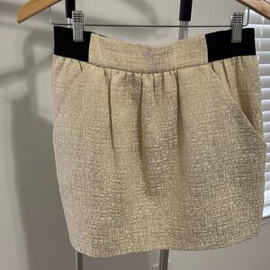 Women's Cream Textured Mini Skirt with Black Waistband